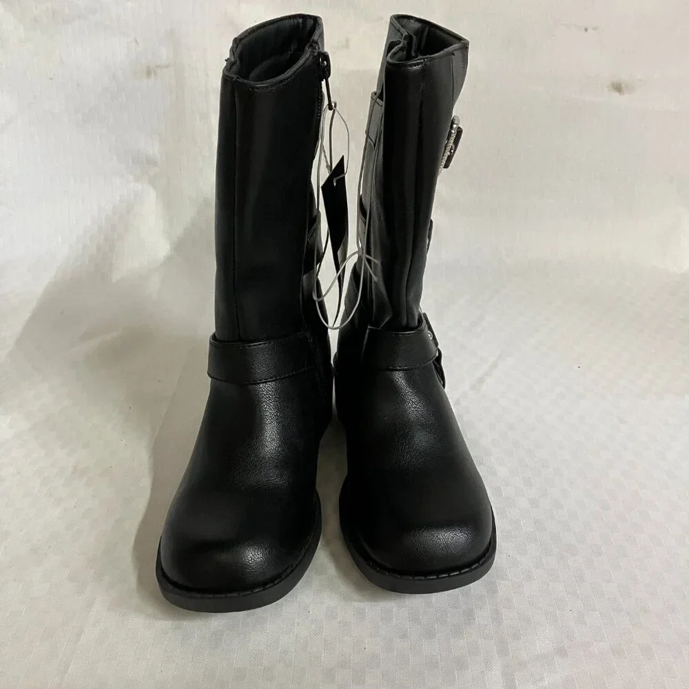 Art Class Kids' Girls 13 Black Dee Tall Buckle Boots Faux Leather Side Zipper